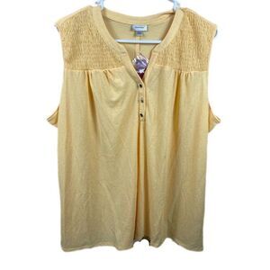Avenue‎ Blouse Womens Size 22/24 Yellow Sleeveless Shirt Boho Tunic Stretch NEW